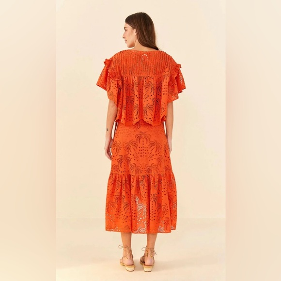 NWT FARM Rio Palm Tree Richelieu Blouse in Deep Orange - Size Medium - Picture 3 of 6